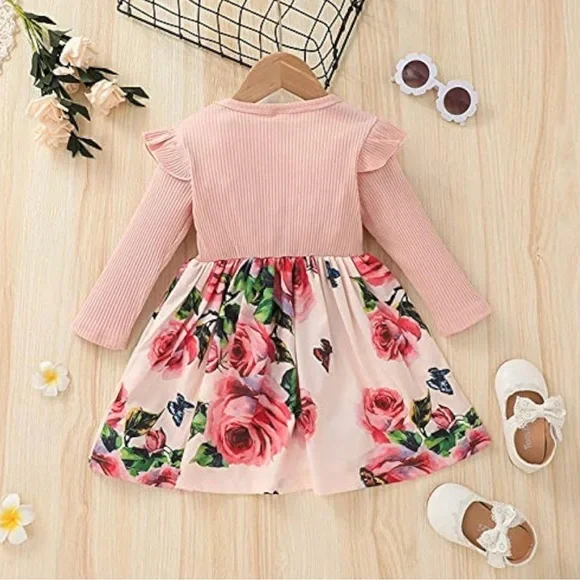 Toddler Girl Floral Print Long Sleeve Dress, Size 18-24 Months, Great Condition! - Picture 4 of 6